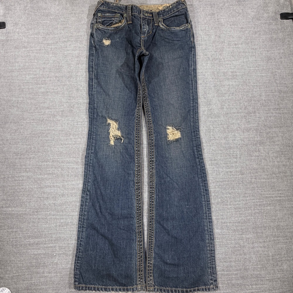 Stitch's Cherokee Jeans Mens 28 Blue Good Distressed Bootcut Flap Pocket Denim
